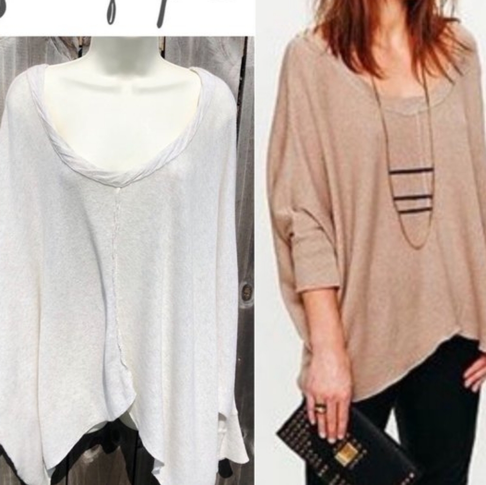 Free People Batwing Oversized Sweater Light Grey Wool/Cotton Size X-Small